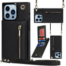 Cross-body Zipper Square Phone Case with Holder For iPhone 13 Pro(Black)
