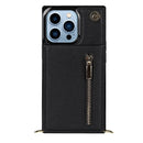 Cross-body Zipper Square Phone Case with Holder For iPhone 13 Pro(Black)