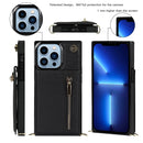 Cross-body Zipper Square Phone Case with Holder For iPhone 13 Pro(Black)