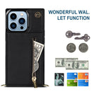 Cross-body Zipper Square Phone Case with Holder For iPhone 13 Pro(Black)