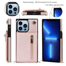 Cross-body Zipper Square Phone Case with Holder For iPhone 13 Pro Max(Rose Gold)