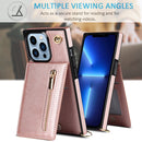 Cross-body Zipper Square Phone Case with Holder For iPhone 13 Pro Max(Rose Gold)