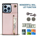 Cross-body Zipper Square Phone Case with Holder For iPhone 13 Pro Max(Rose Gold)