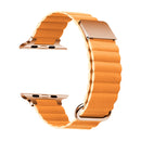 Magnetic Leather Strap Watch Band For Apple Watch Series 7 45mm / 6&SE&5&4 44mm / 3&2&1 42mm(Rose Gold Buckle Ling Grass)