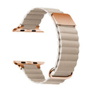 Magnetic Leather Strap Watch Band For Apple Watch Series 7 45mm / 6&SE&5&4 44mm / 3&2&1 42mm(Rose Gold Buckle Khaki)