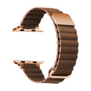 Magnetic Leather Strap Watch Band For Apple Watch Series 7 45mm / 6&SE&5&4 44mm / 3&2&1 42mm(Rose Gold Buckle Brown)
