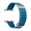 Magnetic Leather Strap Watch Band For Apple Watch Series 7 45mm / 6&SE&5&4 44mm / 3&2&1 42mm(Silver Buckle Cape Blue)