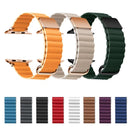 Magnetic Leather Strap Watch Band For Apple Watch Series 7 45mm / 6&SE&5&4 44mm / 3&2&1 42mm(Rose Gold Buckle Red)