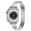 Diamond Encrusted Leather Strap Watch Band For Apple Watch Series 7 41mm / 6&SE&5&4 40mm / 3&2&1 38mm(Silver)