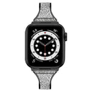 Diamond Encrusted Leather Strap Watch Band For Apple Watch Series 7 45mm / 6&SE&5&4 44mm / 3&2&1 42mm(Black)