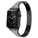 Diamond Encrusted Leather Strap Watch Band For Apple Watch Series 7 45mm / 6&SE&5&4 44mm / 3&2&1 42mm(Black)