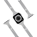 Diamond Encrusted Leather Strap Watch Band For Apple Watch Series 7 45mm / 6&SE&5&4 44mm / 3&2&1 42mm(Silver)