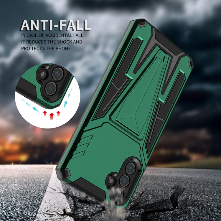 For Samsung Galaxy A13 5G Super V Armor PC + TPU Shockproof Phone Case with Invisible Holder(Dark Green)