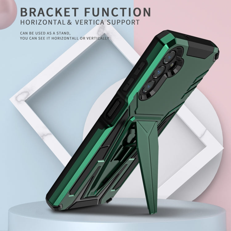 For Samsung Galaxy A13 5G Super V Armor PC + TPU Shockproof Phone Case with Invisible Holder(Dark Green)