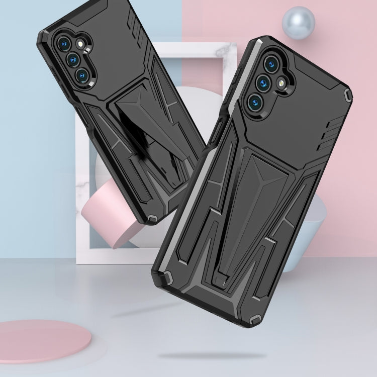 For Samsung Galaxy A13 5G Super V Armor PC + TPU Shockproof Phone Case with Invisible Holder(Black)