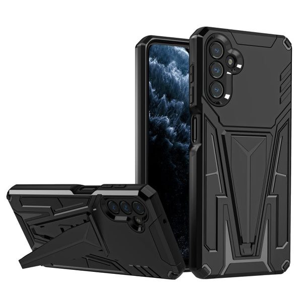 For Samsung Galaxy A13 5G Super V Armor PC + TPU Shockproof Phone Case with Invisible Holder(Black)