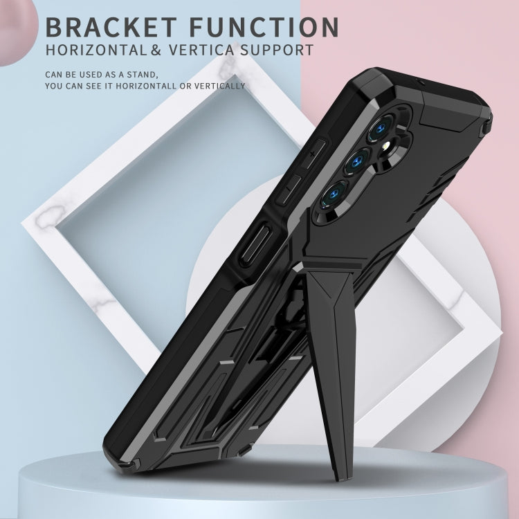 For Samsung Galaxy A13 5G Super V Armor PC + TPU Shockproof Phone Case with Invisible Holder(Black)