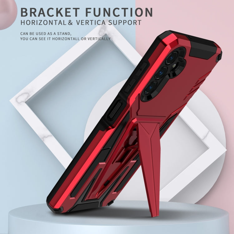 For Samsung Galaxy A13 5G Super V Armor PC + TPU Shockproof Phone Case with Invisible Holder(Red)