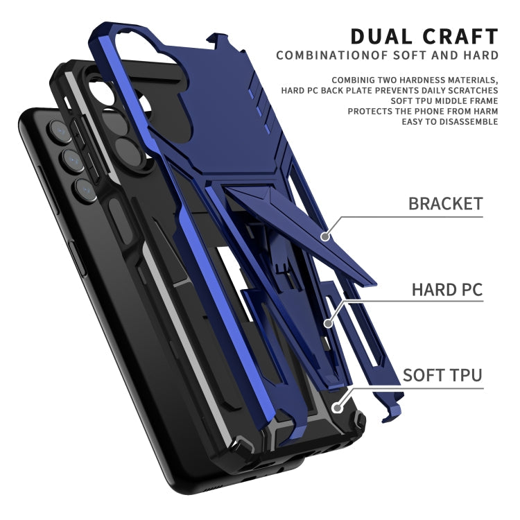 For Samsung Galaxy A13 5G Super V Armor PC + TPU Shockproof Phone Case with Invisible Holder(Blue)