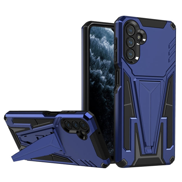 For Samsung Galaxy A13 5G Super V Armor PC + TPU Shockproof Phone Case with Invisible Holder(Blue)