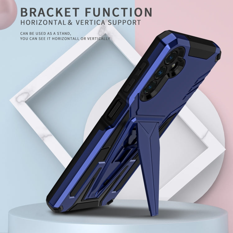 For Samsung Galaxy A13 5G Super V Armor PC + TPU Shockproof Phone Case with Invisible Holder(Blue)