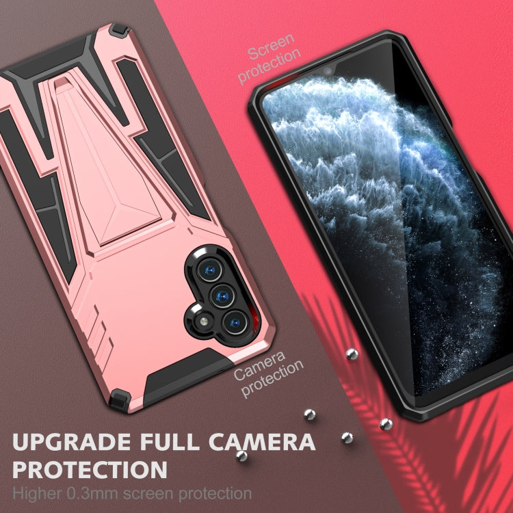 For Samsung Galaxy A13 5G Super V Armor PC + TPU Shockproof Phone Case with Invisible Holder(Rose Gold)