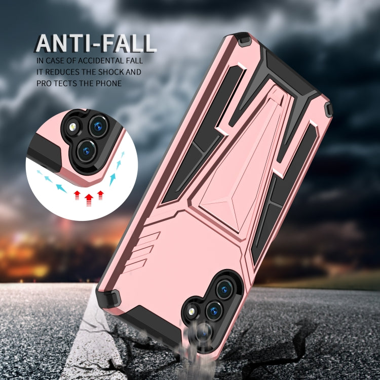 For Samsung Galaxy A13 5G Super V Armor PC + TPU Shockproof Phone Case with Invisible Holder(Rose Gold)