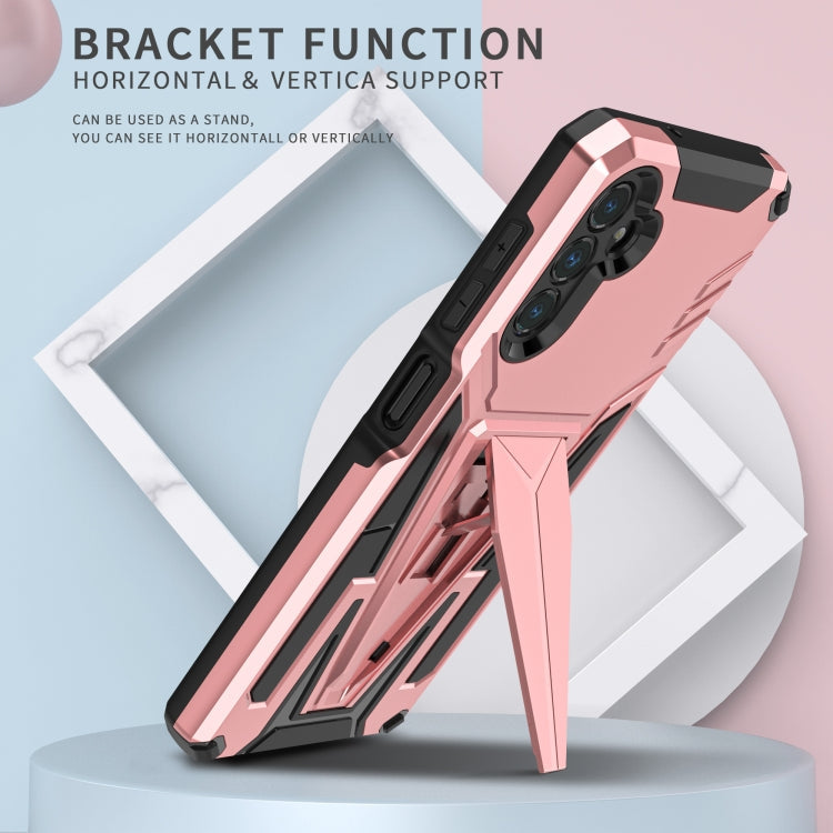 For Samsung Galaxy A13 5G Super V Armor PC + TPU Shockproof Phone Case with Invisible Holder(Rose Gold)
