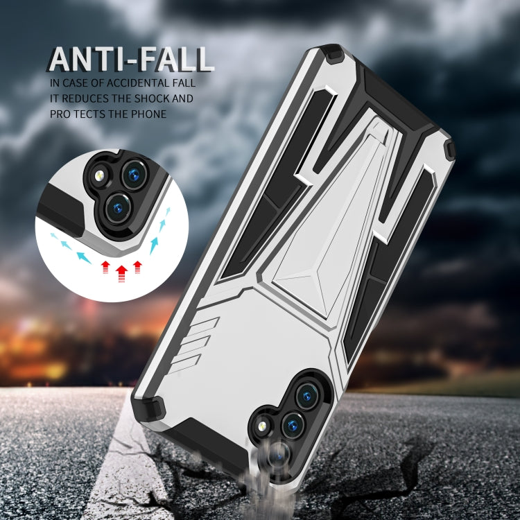 For Samsung Galaxy A13 5G Super V Armor PC + TPU Shockproof Phone Case with Invisible Holder(Silver)
