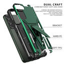 For Samsung Galaxy S22 Ultra 5G Super V Armor PC + TPU Shockproof Phone Case with Invisible Holder(Dark Green)