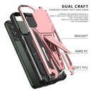 For Samsung Galaxy S22 Ultra 5G Super V Armor PC + TPU Shockproof Phone Case with Invisible Holder(Rose Gold)