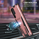 For Samsung Galaxy S22 Ultra 5G Super V Armor PC + TPU Shockproof Phone Case with Invisible Holder(Rose Gold)