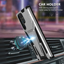 For Samsung Galaxy S22 Ultra 5G Super V Armor PC + TPU Shockproof Phone Case with Invisible Holder(Silver)