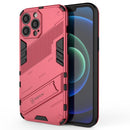 Punk Armor 2 in 1 PC + TPU Phone Case with Invisible Holder For iPhone 13 Pro Max(Light Red)