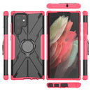 For Samsung Galaxy S22 Ultra 5G Armor Bear Shockproof PC + TPU Phone Case with Ring Holder(Rose Red)