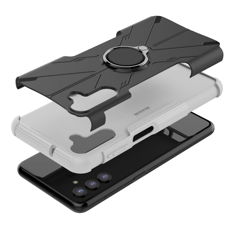 For Samsung Galaxy A13 5G Armor Bear Shockproof PC + TPU Phone Case with Ring Holder(White)