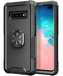 For Samsung Galaxy S10+ 3 in 1 PC + TPU Phone Case with Ring Holder(Black)
