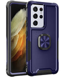 For Samsung Galaxy S21 Ultra 5G 3 in 1 PC + TPU Phone Case with Ring Holder(Navy Blue)
