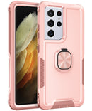 For Samsung Galaxy S21 Ultra 5G 3 in 1 PC + TPU Phone Case with Ring Holder(Pink)