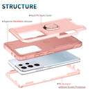 For Samsung Galaxy S21 Ultra 5G 3 in 1 PC + TPU Phone Case with Ring Holder(Pink)