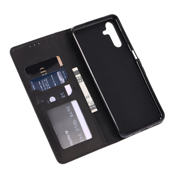 For Samsung Galaxy A13 5G Embossed Happy Cat Pattern Leather Phone Case(Black)