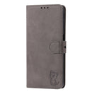 For Samsung Galaxy A13 5G Embossed Happy Cat Pattern Leather Phone Case(Grey)
