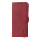 For Samsung Galaxy A13 5G Embossed Happy Cat Pattern Leather Phone Case(Red)