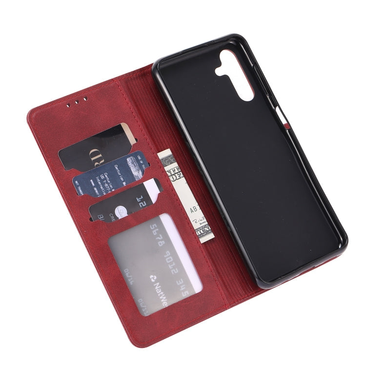 For Samsung Galaxy A13 5G Embossed Happy Cat Pattern Leather Phone Case(Red)