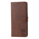 For Samsung Galaxy A13 5G Embossed Happy Cat Pattern Leather Phone Case(Brown)