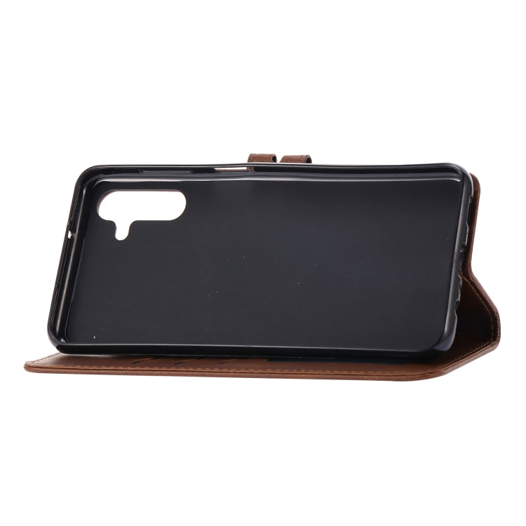 For Samsung Galaxy A13 5G Embossed Happy Cat Pattern Leather Phone Case(Brown)