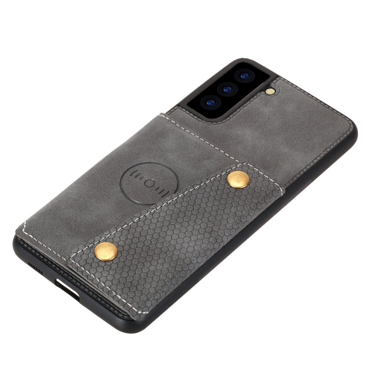 For Samsung Galaxy S22 5G Double Buckle PU + TPU Magnetic Phone Case(Grey)