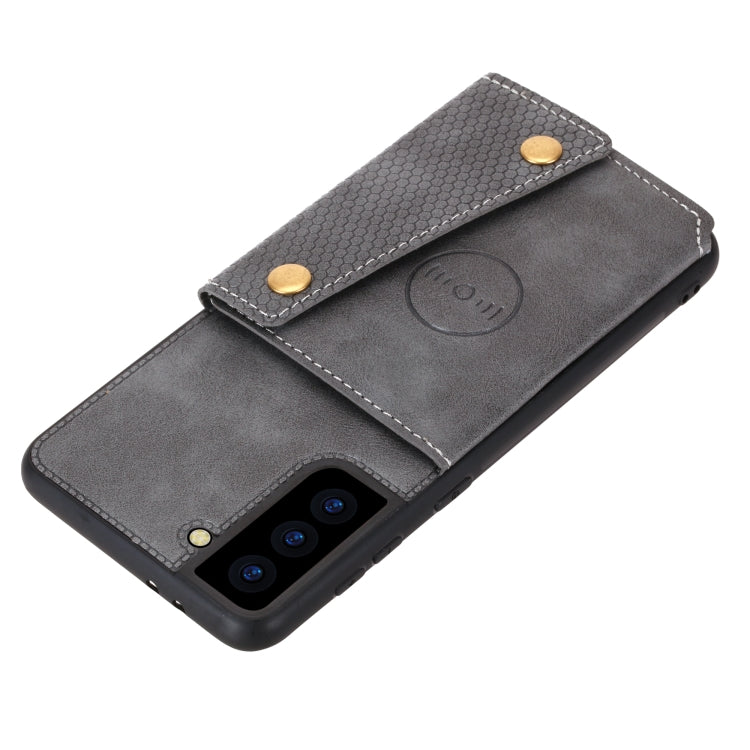 For Samsung Galaxy S22 5G Double Buckle PU + TPU Magnetic Phone Case(Grey)