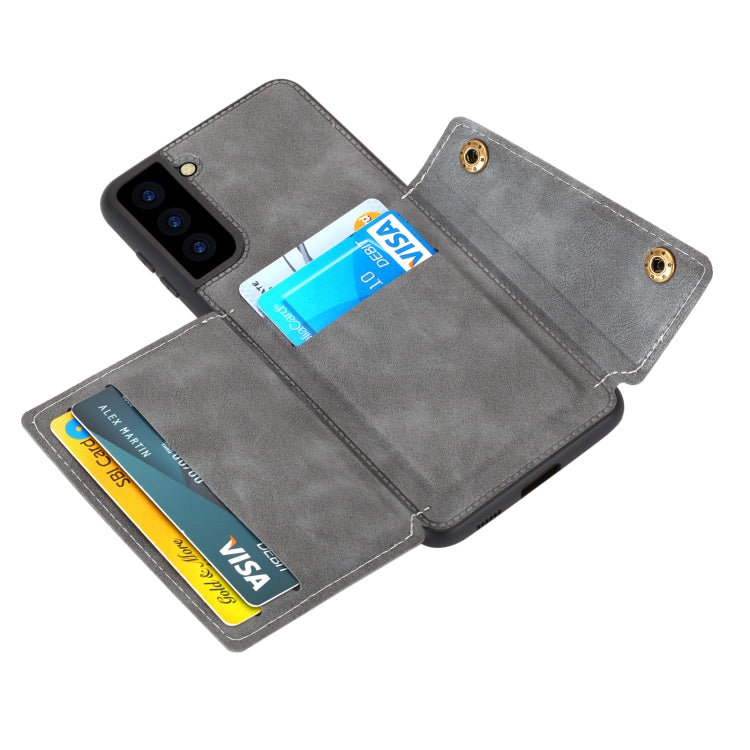 For Samsung Galaxy S22 5G Double Buckle PU + TPU Magnetic Phone Case(Grey)