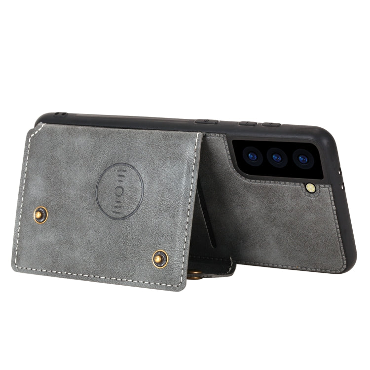 For Samsung Galaxy S22 5G Double Buckle PU + TPU Magnetic Phone Case(Grey)